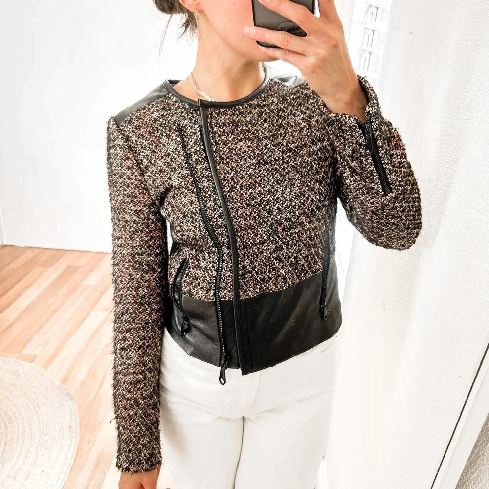 Rebecca Minkoff Ansel Tweed Leather Moto Jacket Size 4